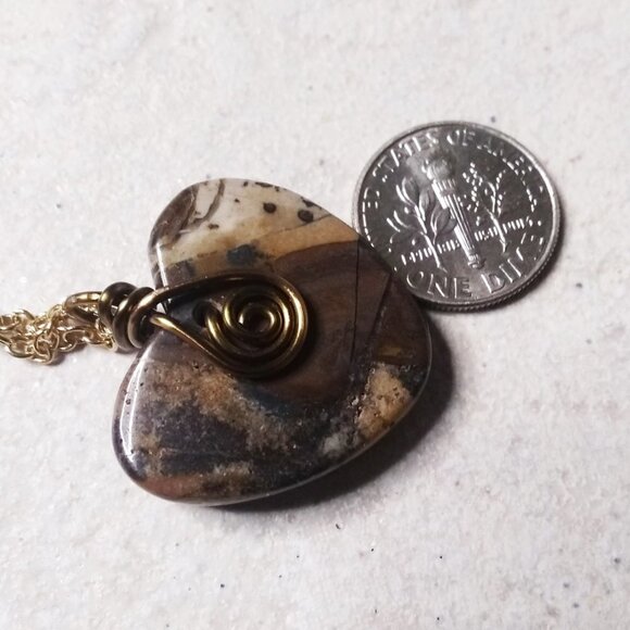 Handmade Zebra Jasper Heart Pendant – Minimalist Necklace for Fall Boho Style - Picture 4 of 7